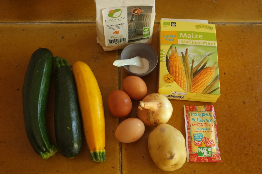 Les Ingrédeints pour les petites crêpes à la courgette