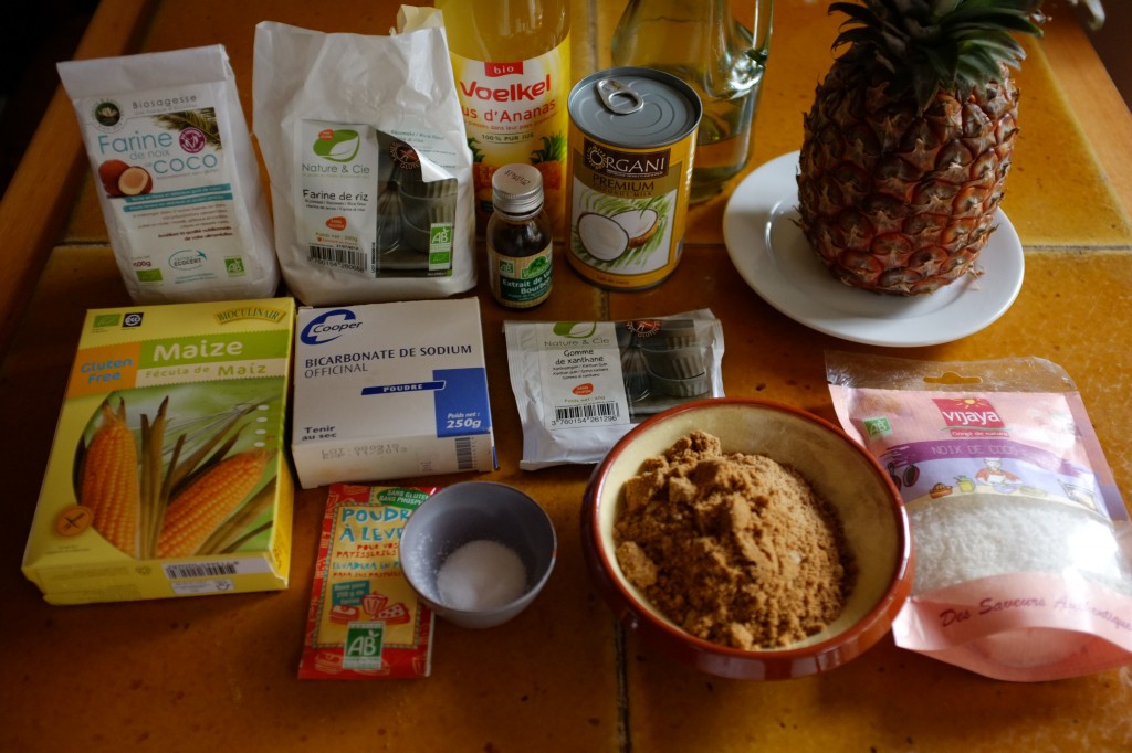 Les ingrédients pour les muffins ananas et noix de coco