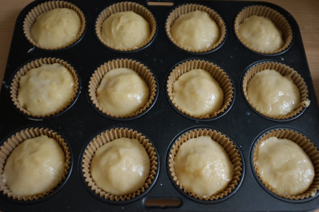 Les muffins sans gluten à la pâte à tartiner "noisette" avant d'être enfournés