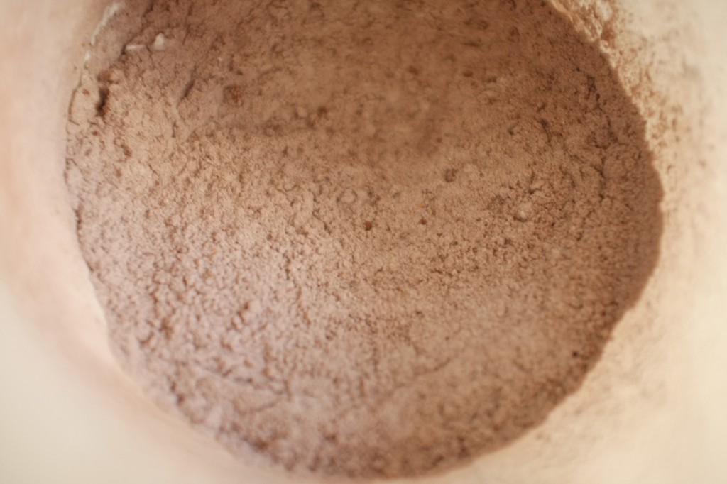Le mélange sans gluten des "ingrédients secs": fécule, poudre de cacao et sel