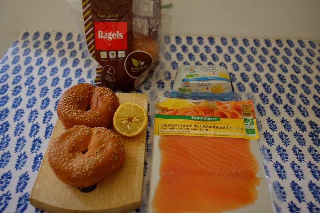 Les ingrédients sans gluten pour mon bagel au saumon