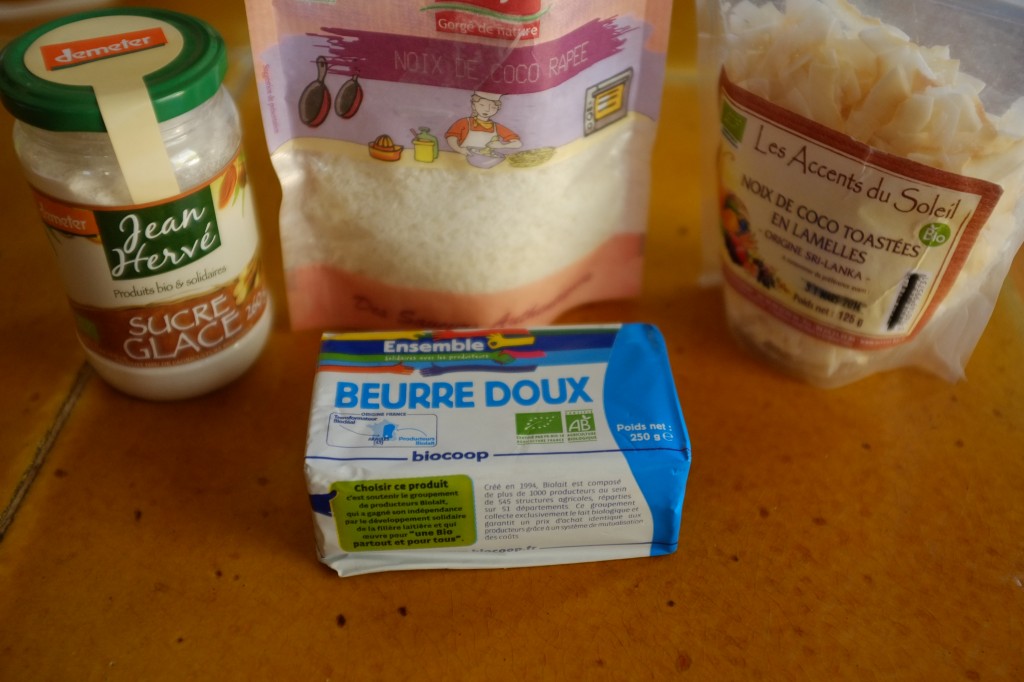 Les ingrédients pour la crème au beurre à la noix de coco