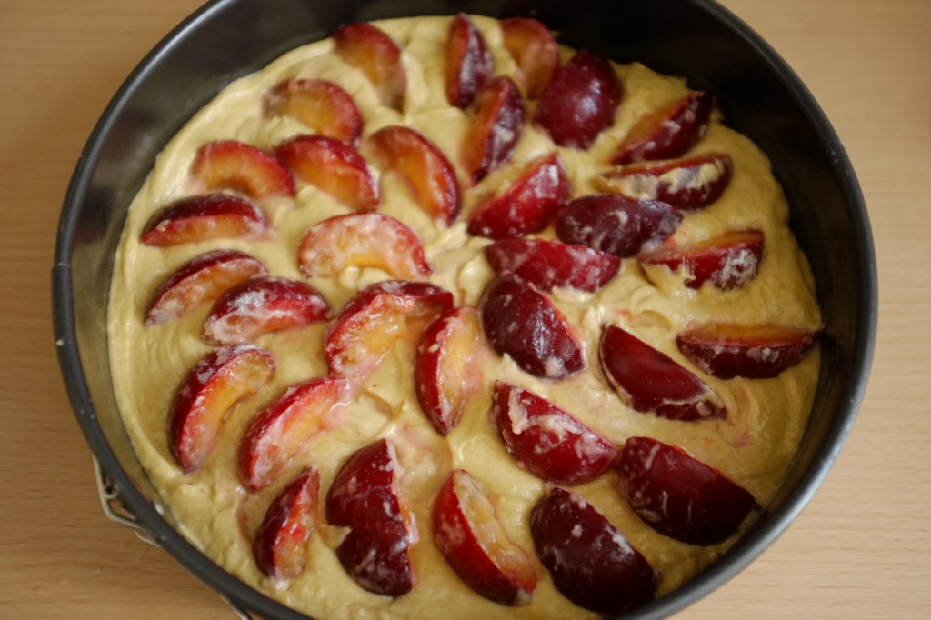 Le gâteaux aux prunes sans gluten avant d'être enfourné