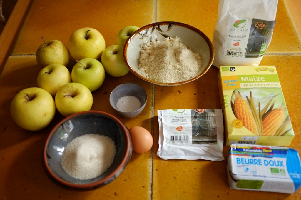 Les ingrédients sans gluten pour la tarte rustique aux pommes