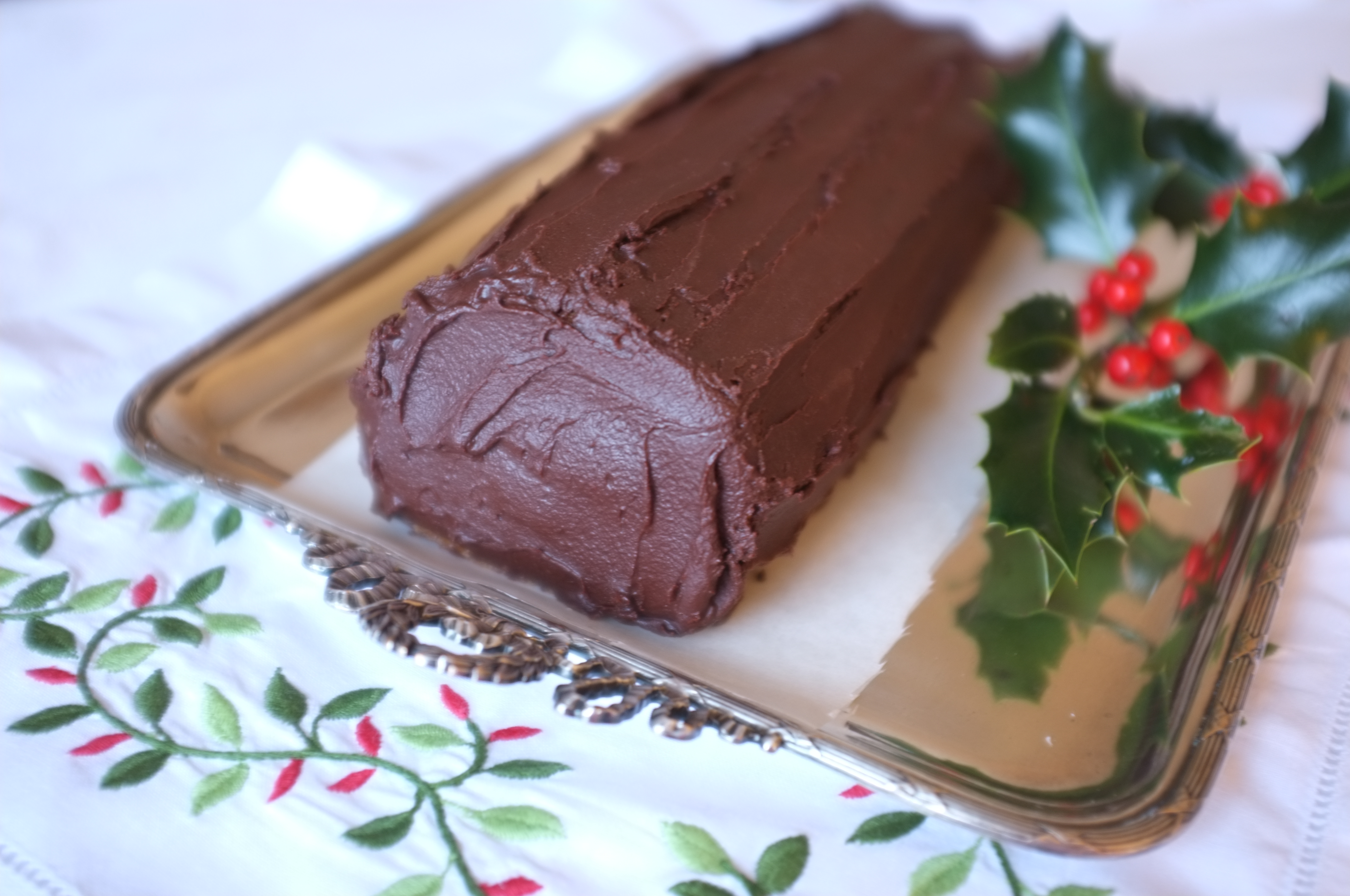 Recette de bûche chocolat blanc marron abricot