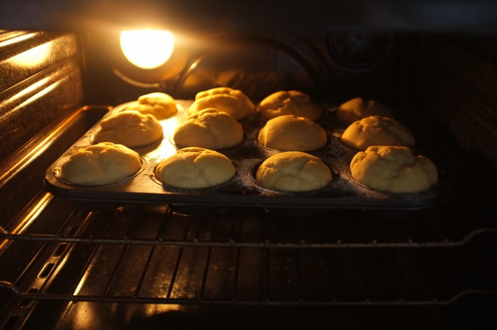 Les petits pains de table sans gluten lèvent dans le four tiède