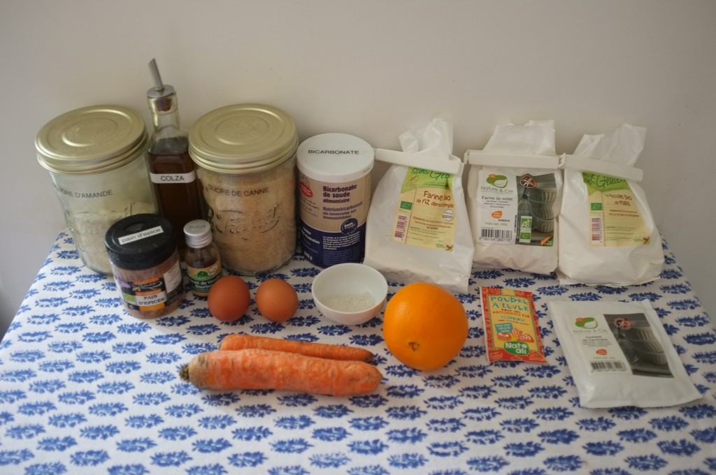 Les ingrédients sans gluten pour les cupcakes à la carotte pour Pâques 2015