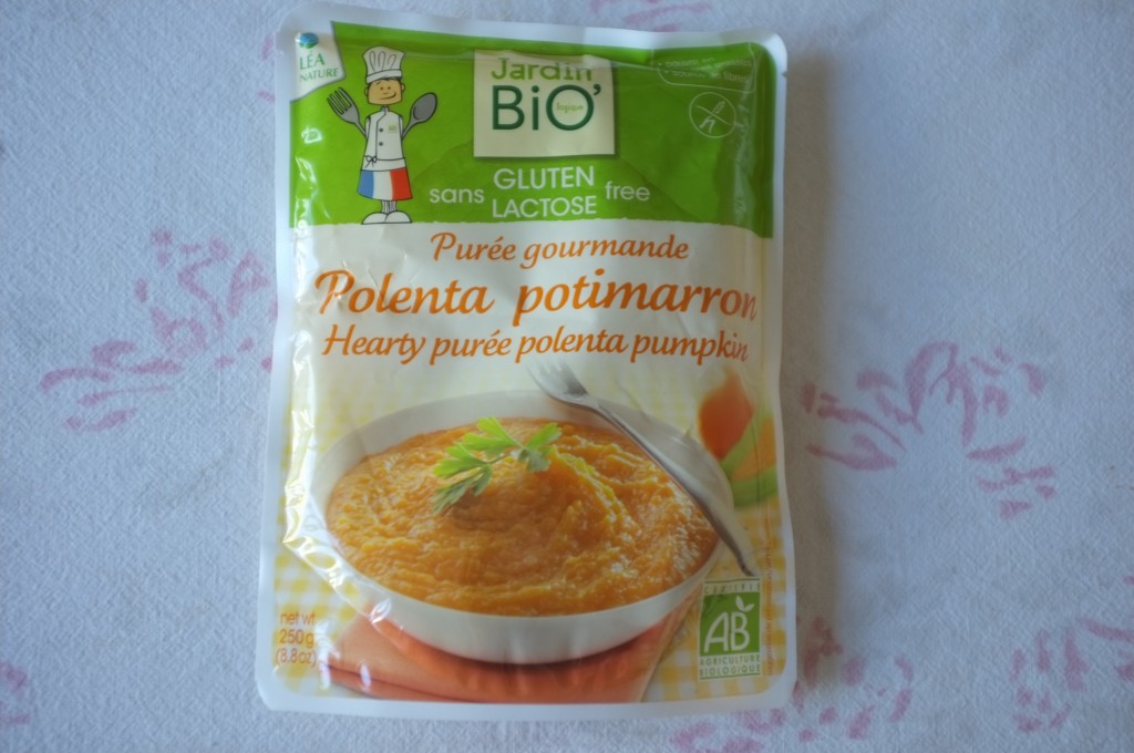 Le plat préparé "polenta potimarron" de Jardin Bio pour un déjeuner sur le pouce.