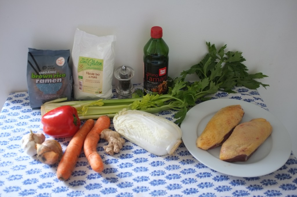 Recette sans gluten de nouilles chinoises, légumes et canard Clem Sans Gluten