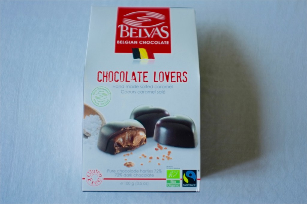 Les chocolat Belvas belge sont sans gluten. J'ai choisi des petits coeurs fait main au caramel salée...