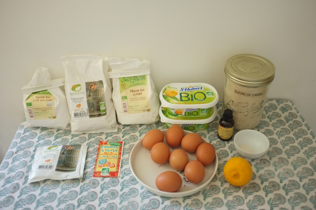 Les ingrédients sans gluten pour le gâteau ombre qui fait 4 étages !